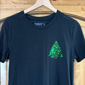 Abercrombie & Fitch Black Tee with Green Sequin Design